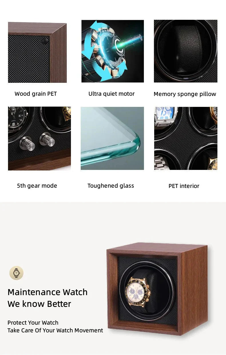 ALDO Apparel & Accessories / Jewelry / Watch Accessories / Watch Winders / Automatic LuxuryTwo Slots Watch Ultra Quiet Winder Multimode Antimagnetic With LED Lights and USB/DC