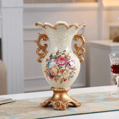 ALDO Arts & Crafts>Creative Arts >Pottery Resin  Pearl Lustra Vase With Roses Single Handles / new / resin European Vintage Style Sculptural Vase with Flower Arrangements