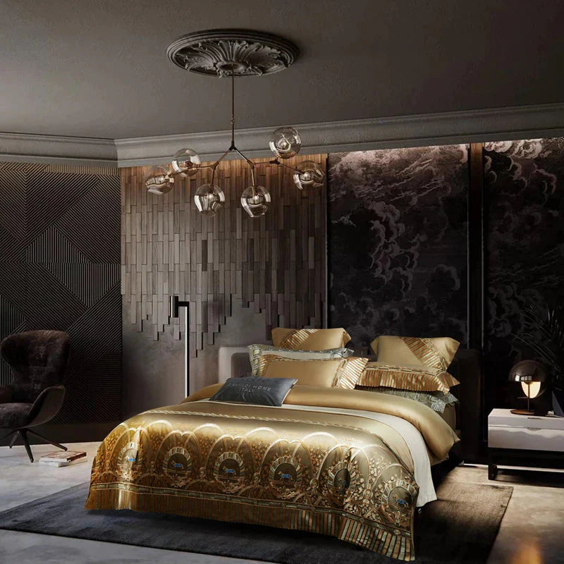 ALDO Bedding >Comforters & Sets Green / Queen / Cotton Luxury Gold Horse Lace Edge Embroidery Palace Bedding Set Bamboo Fiber Cotton Cozy Quilt Cover Set Bed Sheet & Pillowcases