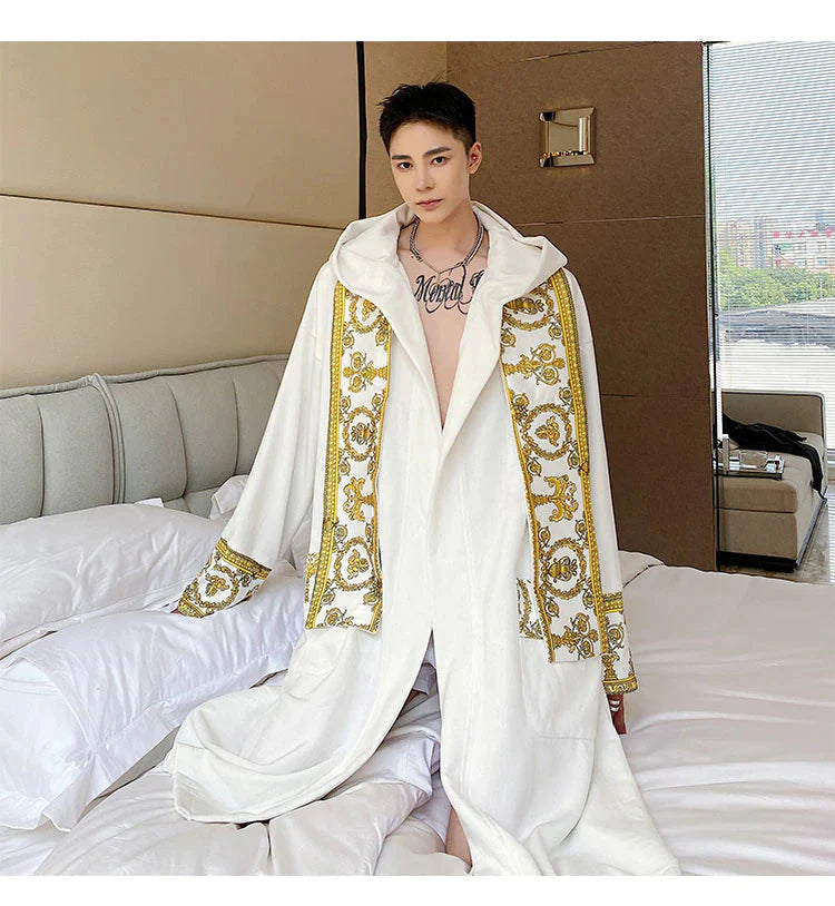 ALDO Clothing > Sleepwear & Loungewear > Robes Luxury Velvet Robe With Hood and Gold Embroidery One Size Fits All