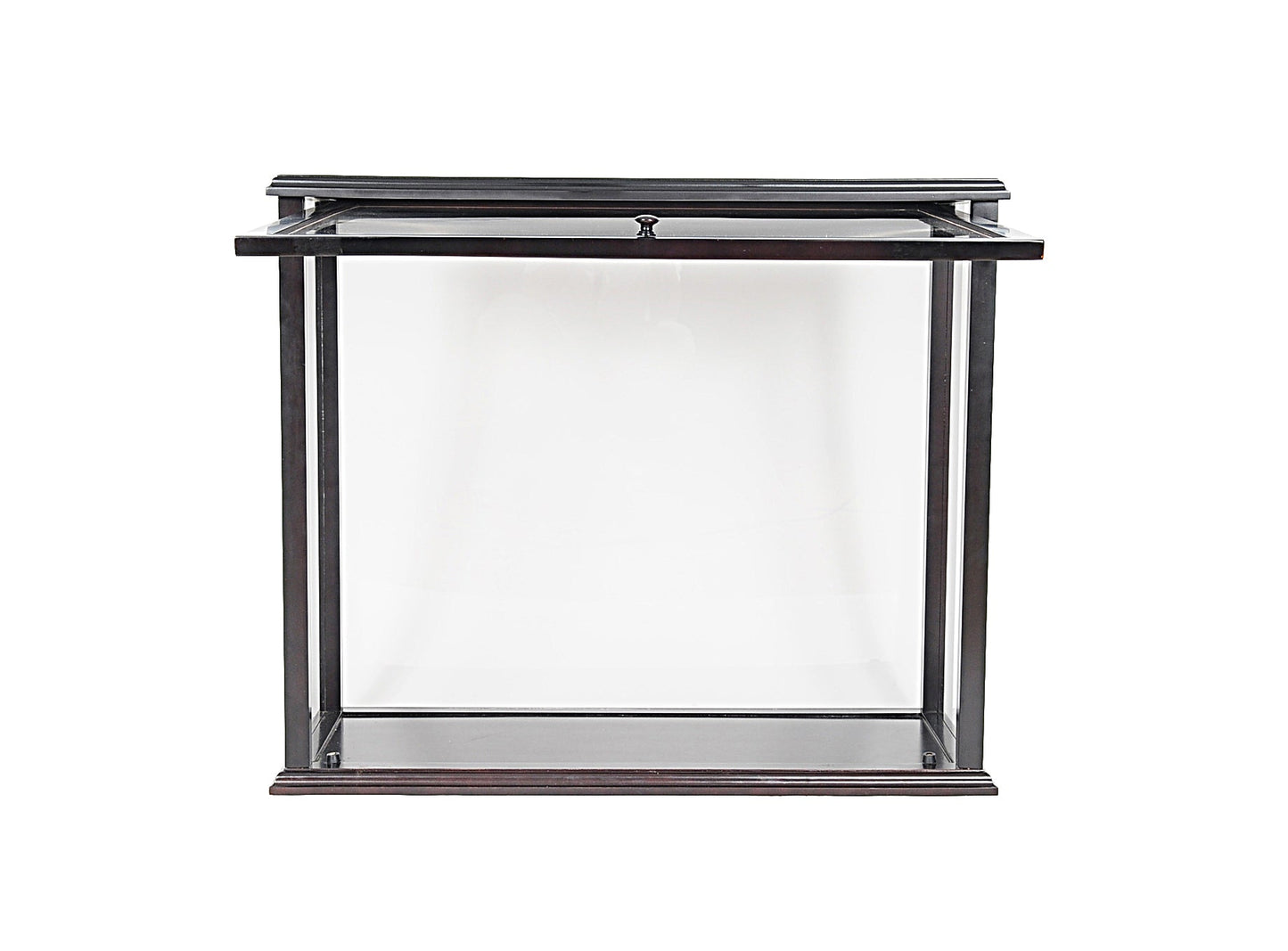 ALDO Creative Arts Collectibles Scale Model Outside:  L: 35.4 W: 13.5 H: 29.5 Inches  Inside: L: 32.5 x W: 12 x H: 29 inches. / NEW / Mahogany Wood with Plexiglass Panels Display Case Front Open Table Top Wood with Plexiglass Panels Cabinet for Midsize Tall Ship  and BoatsModels