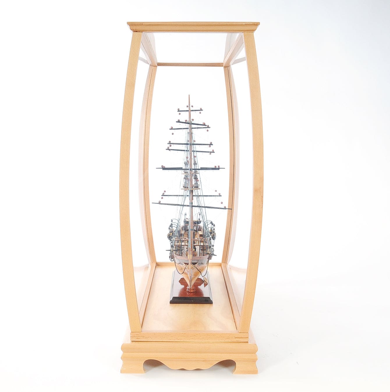 ALDO Creative Arts Collectibles Scale Model Outside :	L: 36 W: 13 H: 31.5 Inches / Inside : L: 32.5 x W: 12 x H: 29 inches. / NEW / Mahogany Wood and with Plexiglass Panels Display Case Wood with Plexiglass Panels Cabinet for  Midsize Tall Ship Models Clear Finish