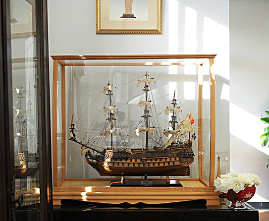 ALDO Creative Arts Collectibles Scale Model Outside :	L: 36 W: 13 H: 31.5 Inches / Inside : L: 32.5 x W: 12 x H: 29 inches. / NEW / Mahogany Wood and with Plexiglass Panels Display Case Wood with Plexiglass Panels Cabinet for  Midsize Tall Ship Models Clear Finish