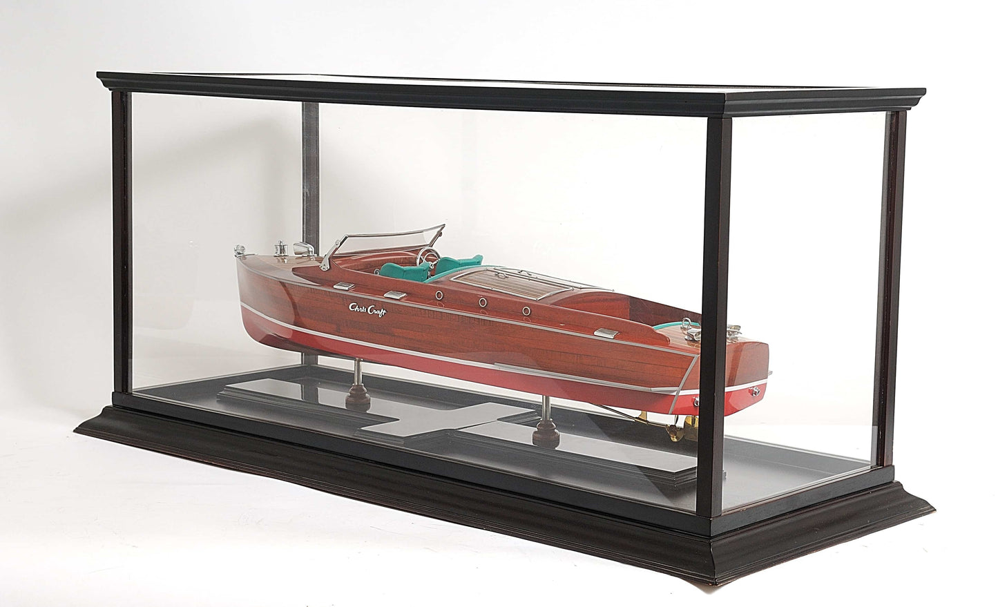 ALDO Creative Arts Collectibles Scale Model Outside : L: 37.5 W: 14 H: 15 Inches / Inside : 36L x 12W x 13.5H inches. / NEW / Mahogany Wood and with Plexiglass Panels Display Case Large Wood with Plexiglass Panels Table Top Cabinet for  Speed Boat Models