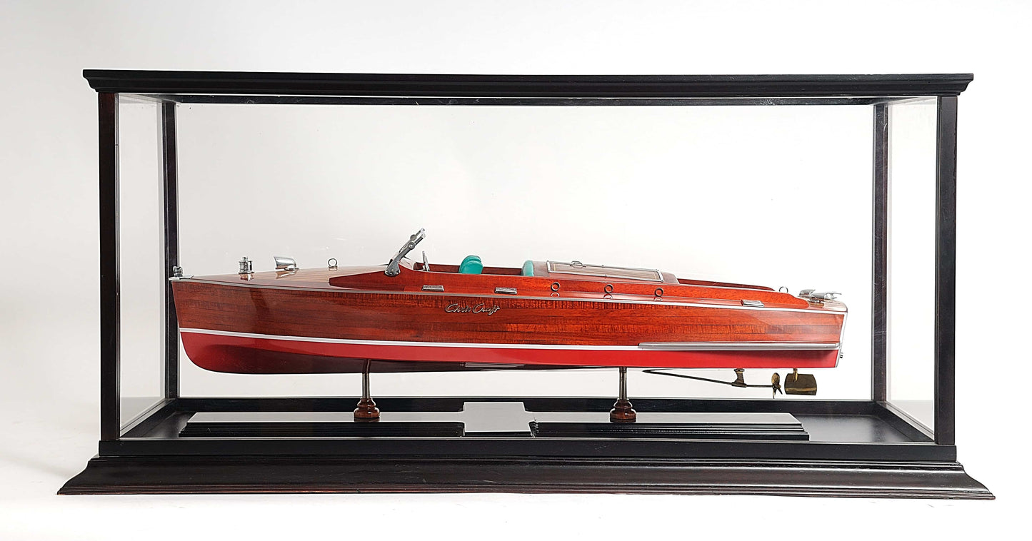ALDO Creative Arts Collectibles Scale Model Outside : L: 37.5 W: 14 H: 15 Inches / Inside : 36L x 12W x 13.5H inches. / NEW / Mahogany Wood and with Plexiglass Panels Display Case Large Wood with Plexiglass Panels Table Top Cabinet for  Speed Boat Models