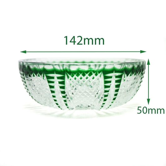 ALDO Creative Arts >Pottery 142 mm Wide x 50 mm High / New / Glass Crystal Luxury Elegant Hand Carved Bohemian Czech Style Green Crystal Engraving Hand Cut Centerpiece Vase