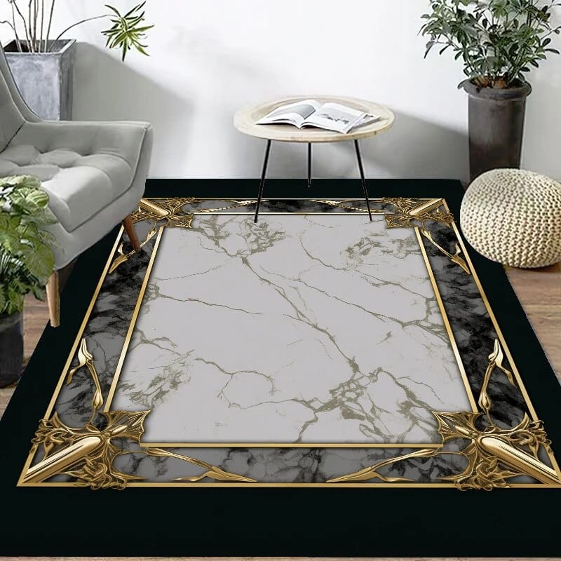 ALDO Decor > Rugs 60x90cm 23.6x35.4in / Fleece Fabric / Golden Medusa Flower Virgin Voyage Luxury Modern Ornament Black Gold and White Carpet Luxury Non-Slip Floor Mat Rug Carpet