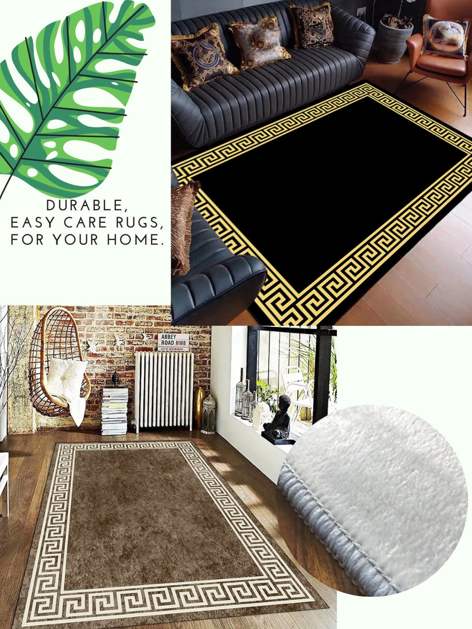 ALDO Decor > Rugs Designer Black and Gold Double Layer Luxury Non-Slip  Rug Carpet