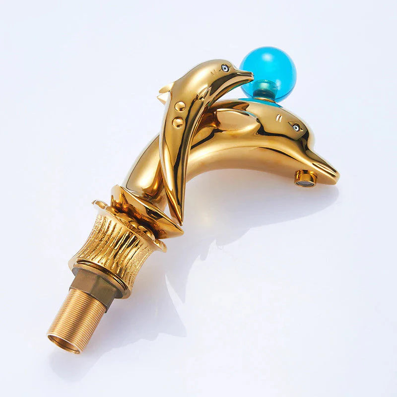 ALDO Hardware>Plumbing Fixtures Luxury Dolphin Bathroom Basin Solid Brass Faucets Contemporary Deck Mounted