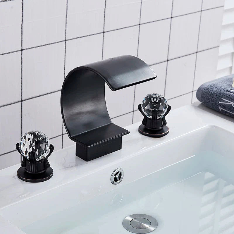 ALDO Hardware>Plumbing Fixtures New   Bathroom Basin Rainfall Faucet Brass Black / Brass and ABS / Black Chrome and  Gold Luxury Retro European Style Bathroom Basin Faucet Brass Deck Mounted Double Handles Cold and Hot Waterfall