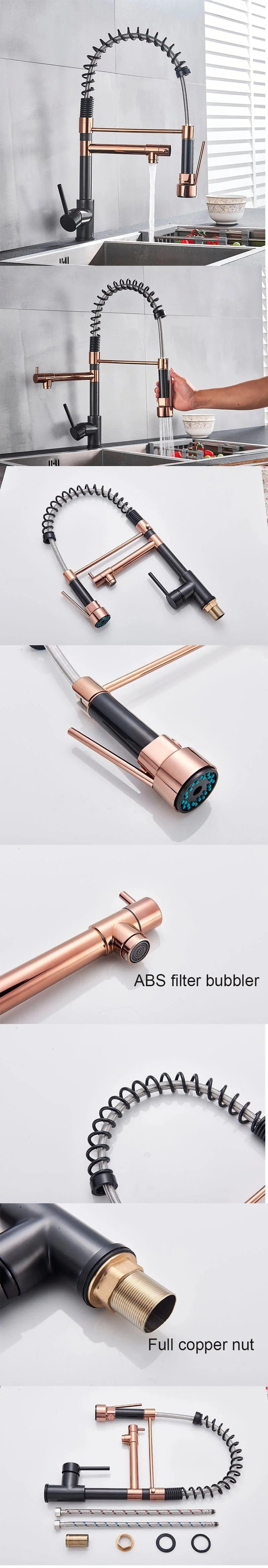 ALDO Hardware>Plumbing Fixtures Senlesen Certified Commercial Heavy-duty LED Light Spring Pull Down Kitchen Sink Faucet Tap with Dual Spout Deck Mounted