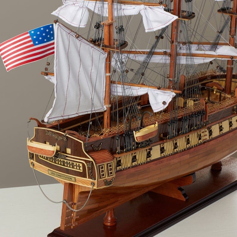 ALDO Hobbies & Creative Arts> Collectibles> Scale Model L: 34 W: 13 H: 31.5 Inches / NEW / Wood USS Constitution Medium Tall Ship Wood Model Sailboat With Tabletop Display Case Combo Assembled