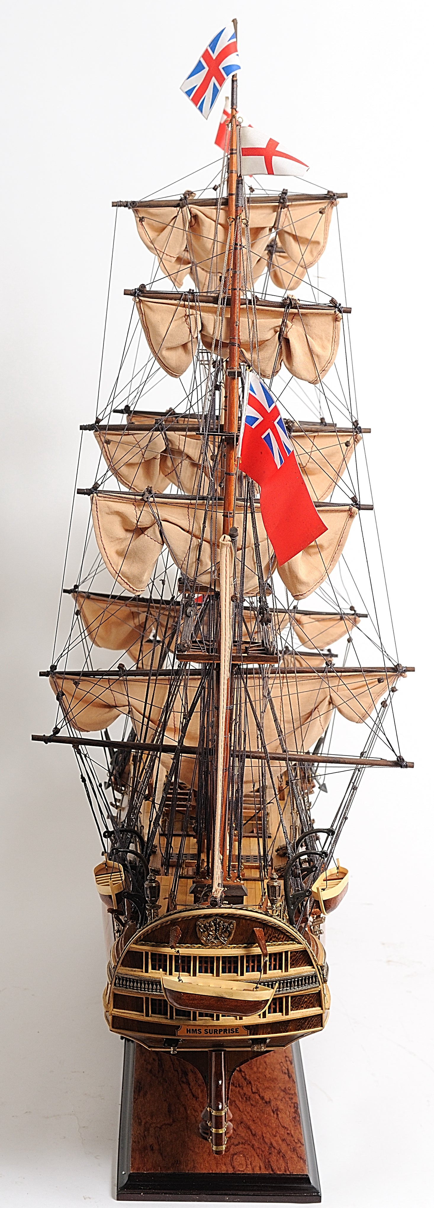 ALDO Hobbies & Creative Arts> Collectibles> Scale Model L: 40 W: 13.75 H: 39.25 Inches / new / wood HMS Surprise British Royal Navy Frigate Tall Ship  Portrayed in the Movie Master and Commander Wood Model Sailboat Large With Floor Display Case