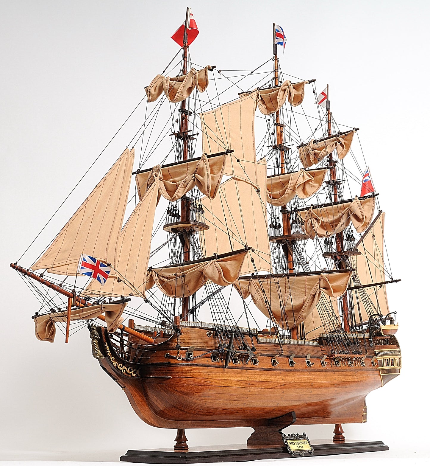 ALDO Hobbies & Creative Arts> Collectibles> Scale Model L: 40 W: 13.75 H: 39.25 Inches / new / wood HMS Surprise British Royal Navy Frigate Tall Ship  Portrayed in the Movie Master and Commander Wood Model Sailboat Large With Floor Display Case