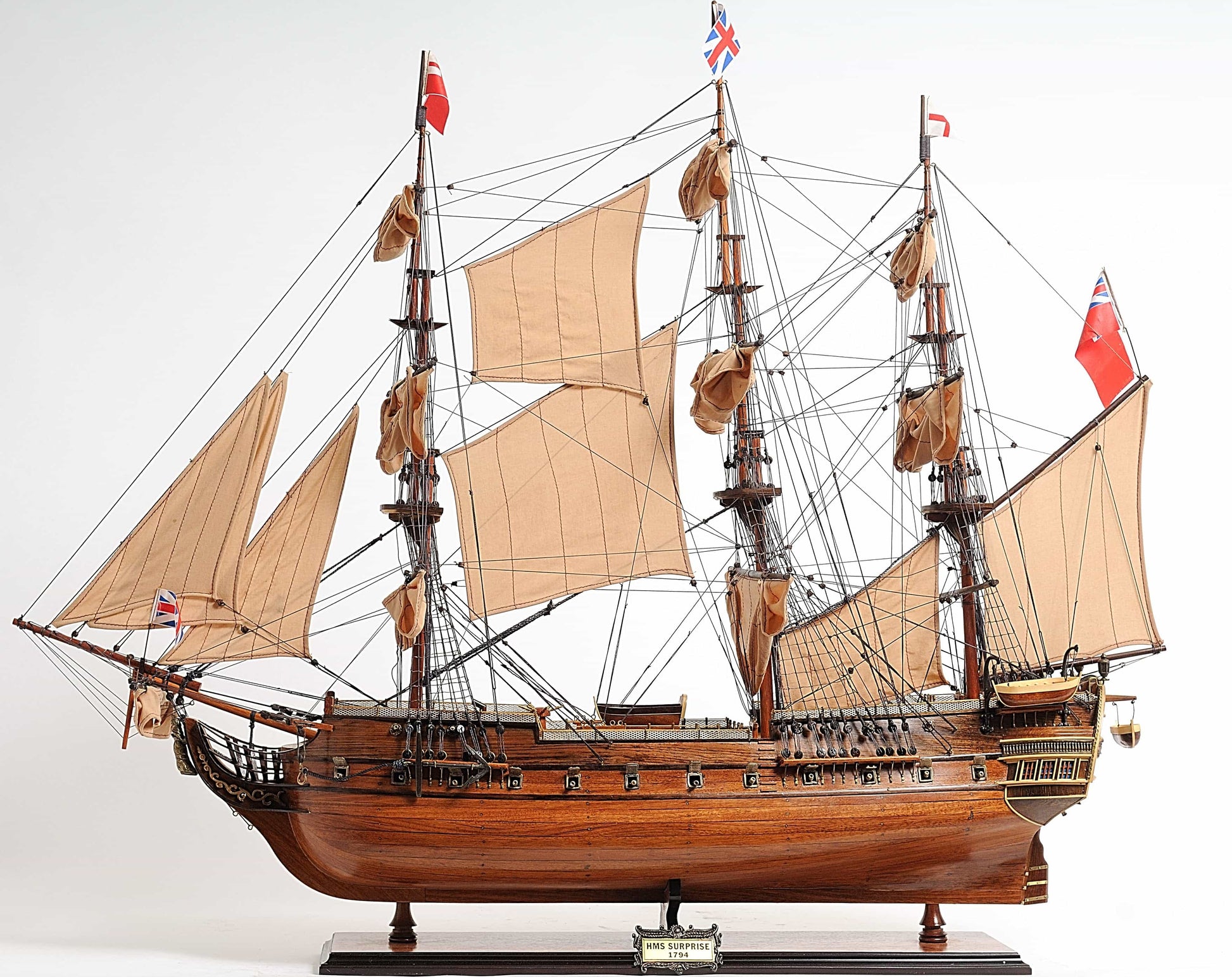 ALDO Hobbies & Creative Arts> Collectibles> Scale Model L: 40 W: 13.75 H: 39.25 Inches / new / wood HMS Surprise British Royal Navy Frigate Tall Ship  Portrayed in the Movie Master and Commander Wood Model Sailboat Large With Table Top Display Case