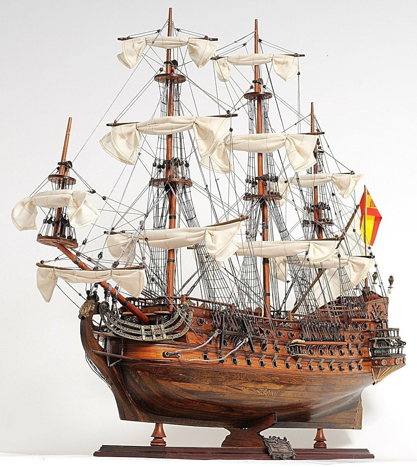 ALDO Hobbies & Creative Arts> Collectibles> Scale Model L: 40 W: 13.75 H: 39.25 Inches / NEW / Wood San Felipe Spanish Armada Galleon Large Tall Ship Exclusive Edition Large Wood Model Sailboat Assembled  With Table Top Display Case