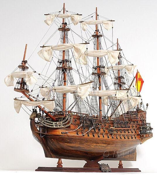 ALDO Hobbies & Creative Arts> Collectibles> Scale Model L: 40 W: 13.75 H: 39.25 Inches / NEW / Wood San Felipe Spanish Armada Galleon Large Tall Ship Exclusive Edition Large Wood Model Sailboat Assembled  With Table Top Display Case