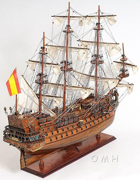 ALDO Hobbies & Creative Arts> Collectibles> Scale Model L: 40 W: 13.75 H: 39.25 Inches / NEW / Wood San Felipe Spanish Armada Galleon Large Tall Ship Exclusive Edition Large Wood Model Sailboat Assembled  With Table Top Display Case