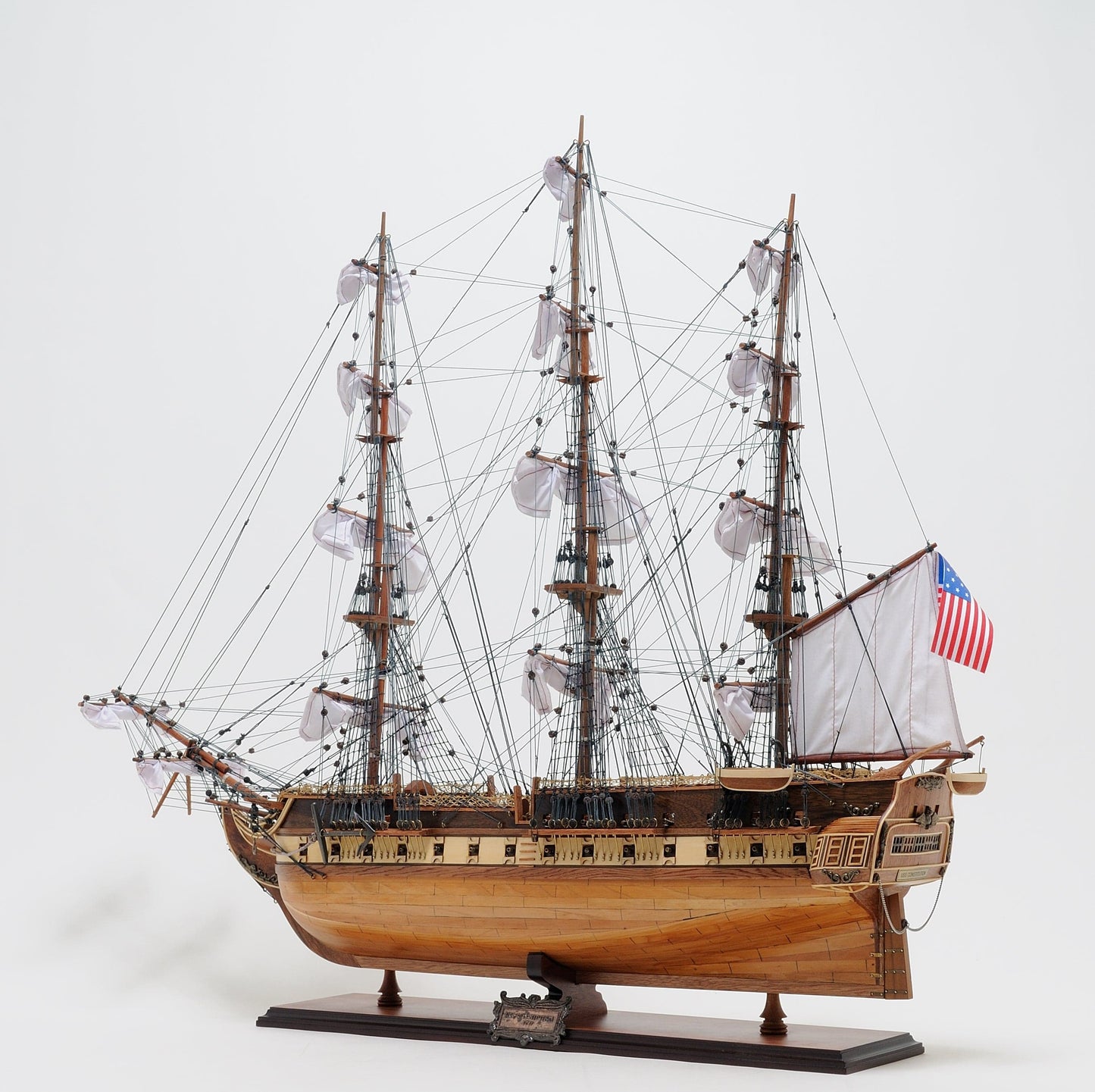 ALDO Hobbies & Creative Arts> Collectibles> Scale Model L: 40 W: 13.75 H: 39.25 Inches / NEW / Wood USS Constitution Large Tall Ship Wood Model Sailboat With Tabletop Display Case Combo Assembled