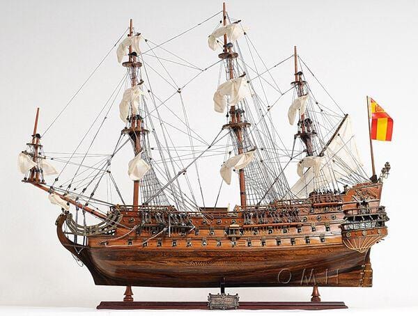 ALDO Hobbies & Creative Arts> Collectibles> Scale Model L: 40 W: 13.75 H: 69 Inches / NEW / Wood San Felipe Spanish Armada Galleon Large Tall Ship Exclusive Edition Large Wood Model Sailboat Assembled  With Floor Display Case