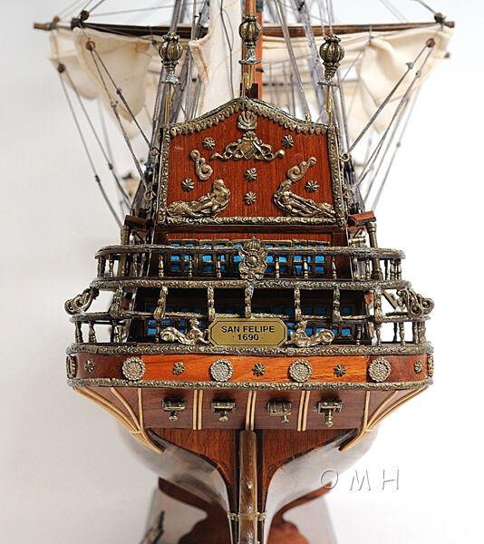 ALDO Hobbies & Creative Arts> Collectibles> Scale Model L: 40 W: 13.75 H: 69 Inches / NEW / Wood San Felipe Spanish Armada Galleon Large Tall Ship Exclusive Edition Large Wood Model Sailboat Assembled  With Floor Display Case