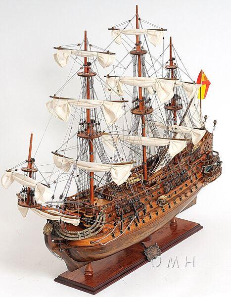 ALDO Hobbies & Creative Arts> Collectibles> Scale Model L: 40 W: 13.75 H: 69 Inches / NEW / Wood San Felipe Spanish Armada Galleon Large Tall Ship Exclusive Edition Large Wood Model Sailboat Assembled  With Floor Display Case