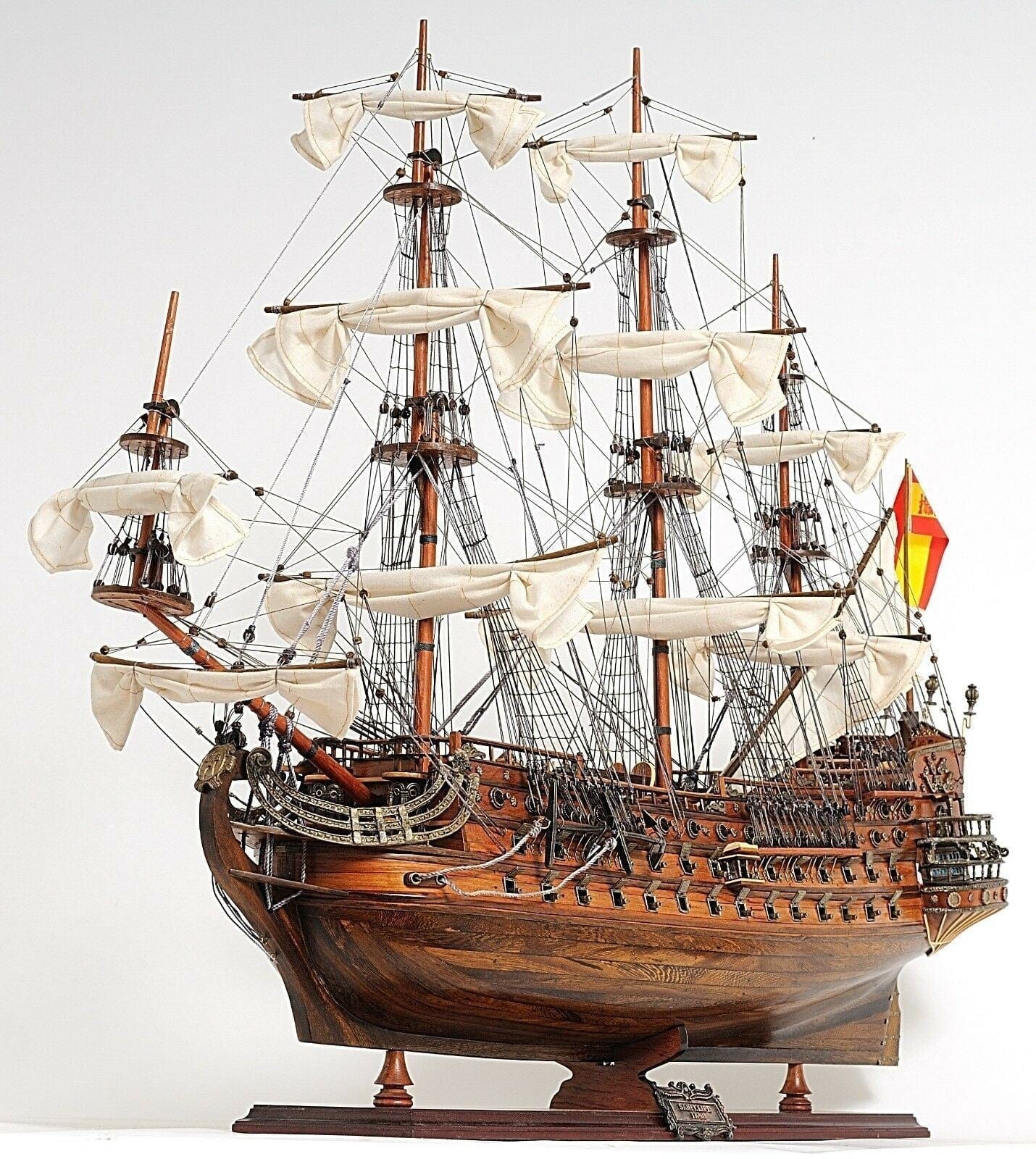 ALDO Hobbies & Creative Arts> Collectibles> Scale Model L: 40 W: 13.75 H: 69 Inches / NEW / Wood San Felipe Spanish Armada Galleon Large Tall Ship Exclusive Edition Large Wood Model Sailboat Assembled  With Floor Display Case