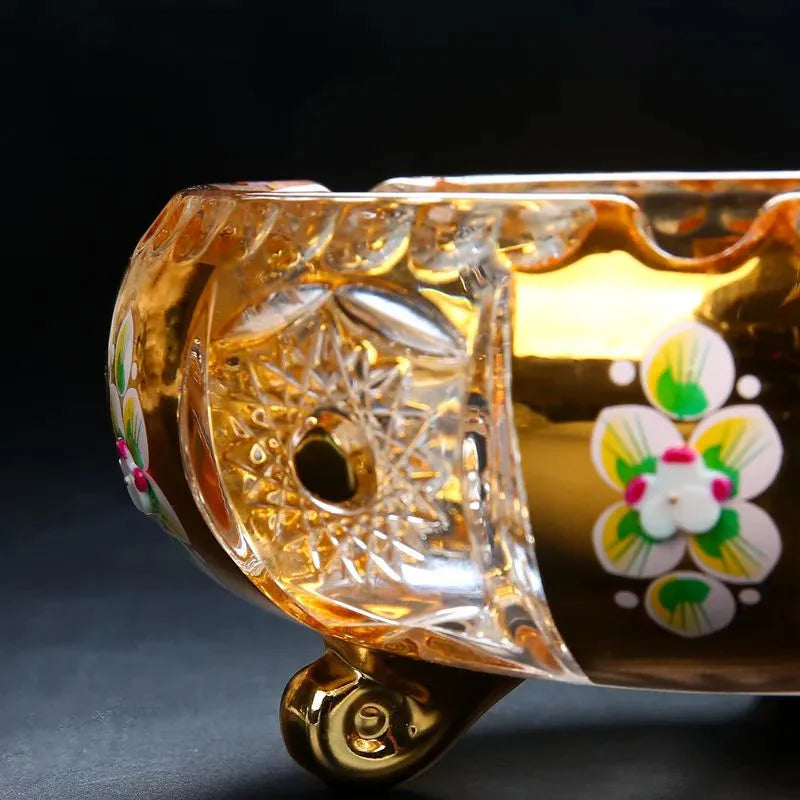 ALDO Home & Kitchen>Ashtray Luxury Style Hand Made Fine Crysta Large Designer Cigars Sigarette  Ashtrays With Real Gold Leaf