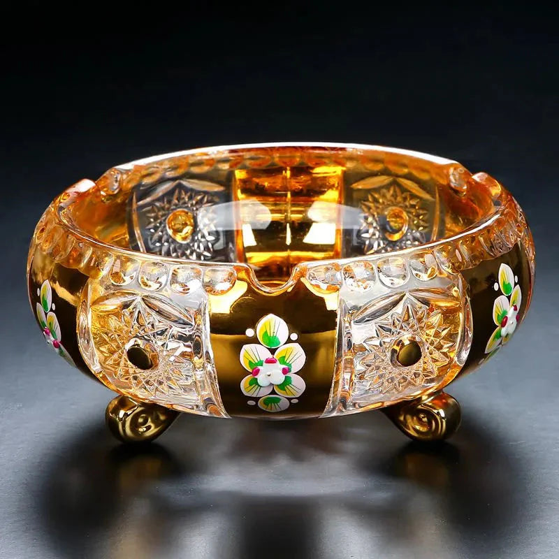 ALDO Home & Kitchen>Ashtray Luxury Style Hand Made Fine Crysta Large Designer Cigars Sigarette  Ashtrays With Real Gold Leaf