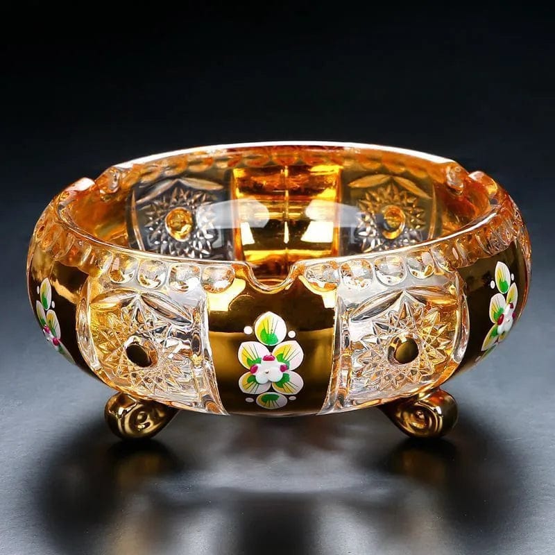 ALDO Home & Kitchen>Ashtray Luxury Style Hand Made Fine Crysta Large Designer Cigars Sigarette  Ashtrays With Real Gold Leaf