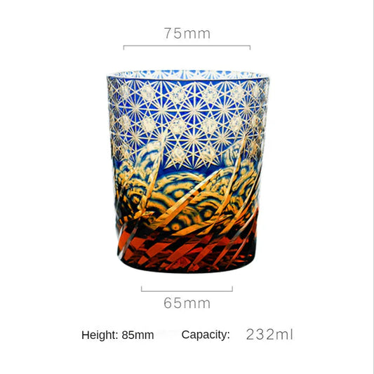 ALDO Home & Kitchen>Cups, Mugs, & Saucers New / Lead free Crystal / 85mm H x 75mm W / 33.4 " H x 295" W inches Japanese Kiriko Style Bohemian Czech Hand Cut and Blown Lead Free Crystal Blue Amber Whisky Cocktail and Vodka Glass