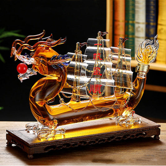 ALDO Home & Kitchen>Cups, Mugs, & Saucers New / Led Free Glass / 24 x 43 cm / 9.44 x 16.92 inches Chinese Dragon Boat Design Crystal Glass Led Free 1000 ml Decanter For Liquor Wine Whisky Vodka