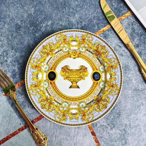 ALDO Home & Kitchen>Dinner Set 10-inch plate Gold Luxury Versace  Style Fine Porcelain Dinner Plates and CoffeeTea Sets