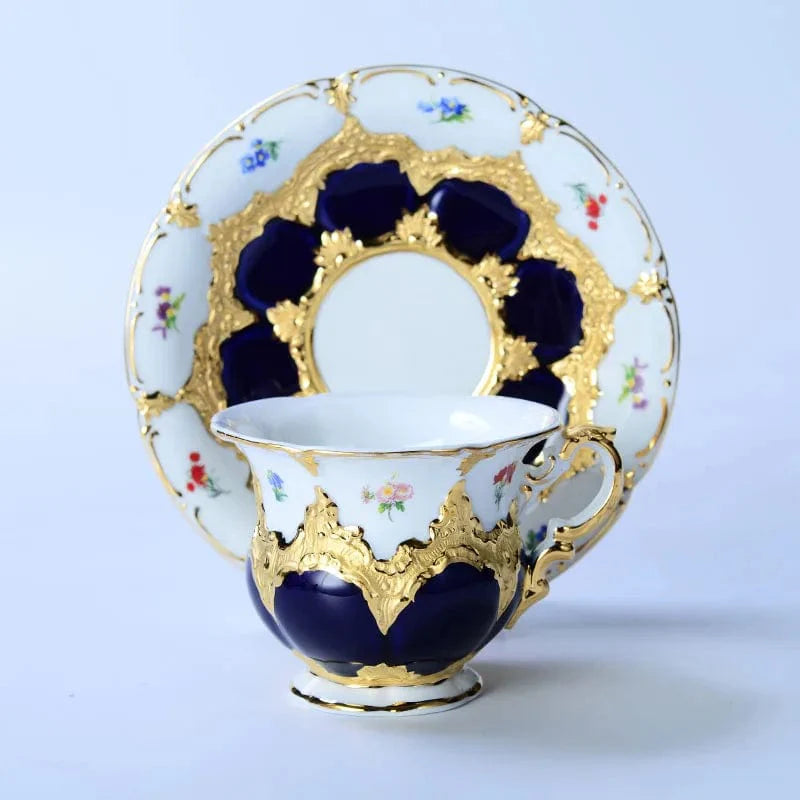ALDO Home & Kitchen>Dinner Set>Tableware> Drinkware/ Coffee cup Royal Cort Luxury  Style Fine Porcelain 24 K Gold Plated Blue and White Coffee Tea sets