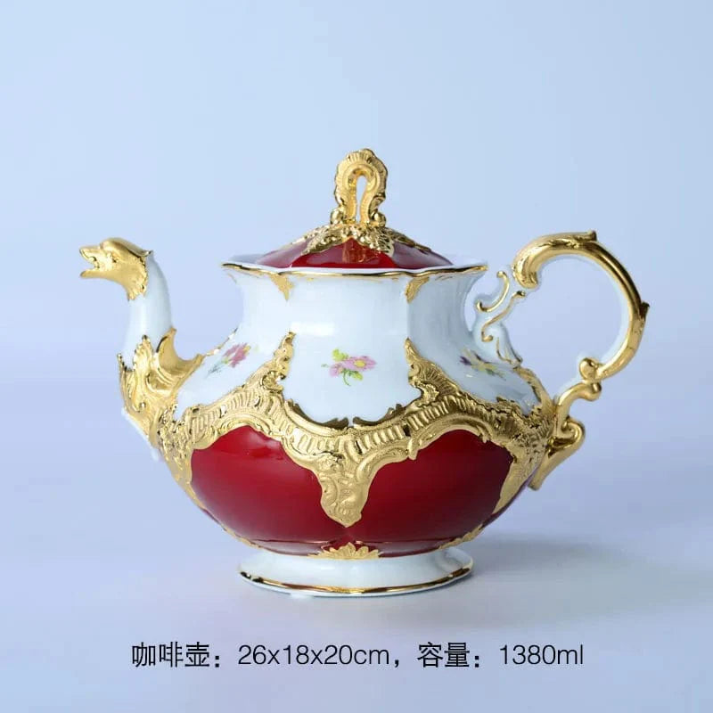 ALDO Home & Kitchen>Dinner Set>Tableware> Drinkware/ Coffee pot Royal Cort Luxury  Style Fine Porcelain 24 K Gold Plated Marune and White Coffee Tea Sets
