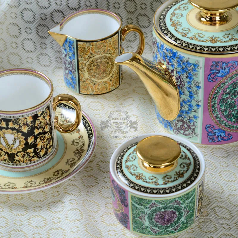 ALDO Home & Kitchen>Dinner Set>Tableware> Drinkware/ Luxury Versace  Style Fine Porcelain Large Coffee Tea Sets for Six
