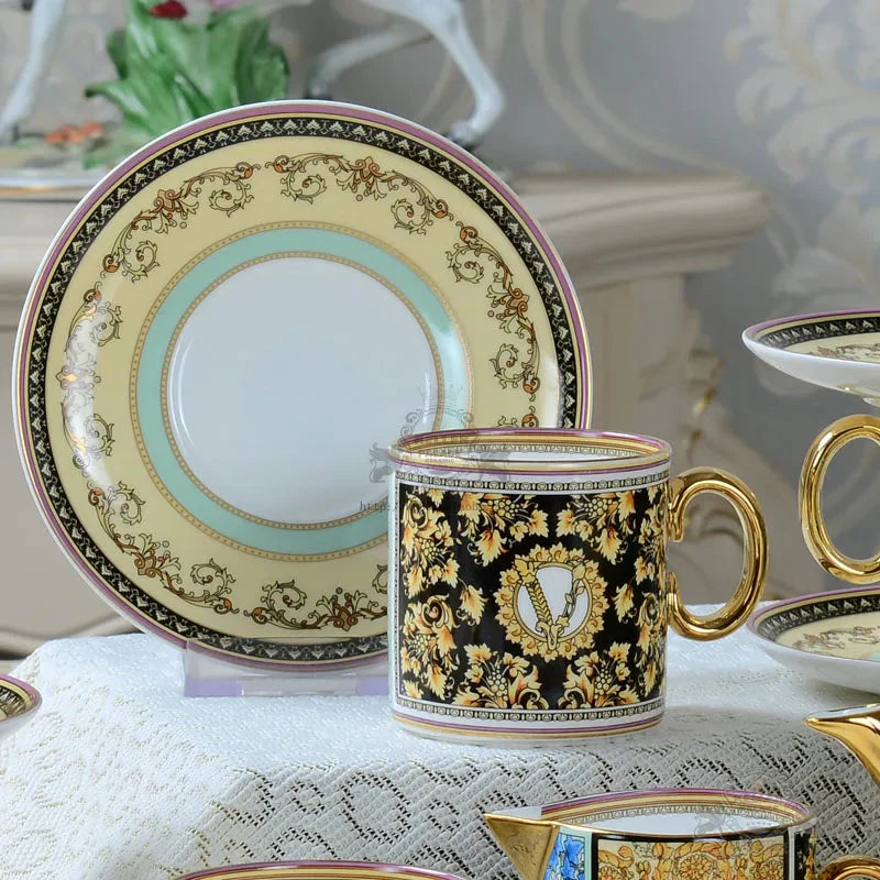ALDO Home & Kitchen>Dinner Set>Tableware> Drinkware/ Luxury Versace  Style Fine Porcelain Large Coffee Tea Sets for Six