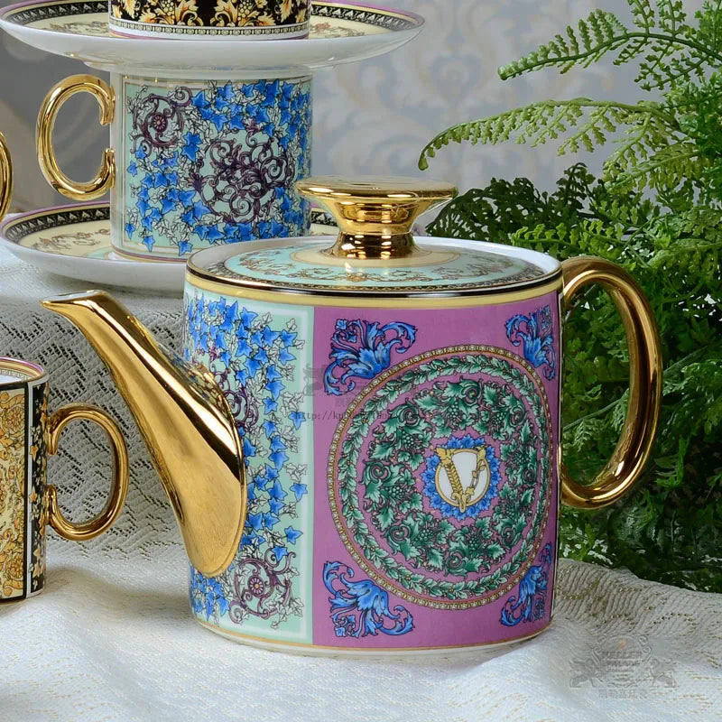ALDO Home & Kitchen>Dinner Set>Tableware> Drinkware/ Luxury Versace  Style Fine Porcelain Large Coffee Tea Sets for Six