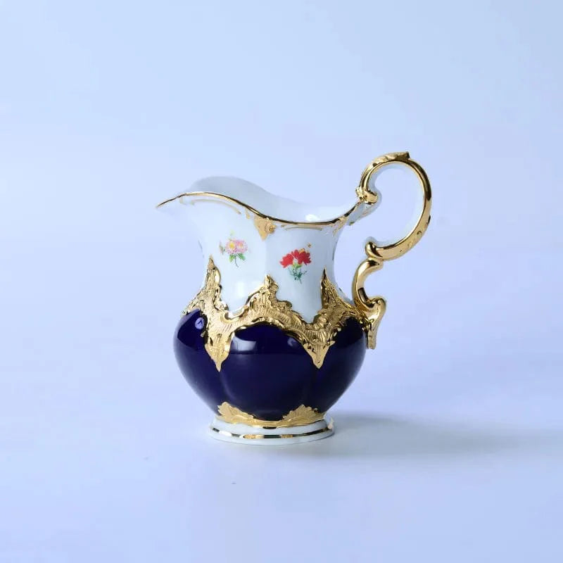 ALDO Home & Kitchen>Dinner Set>Tableware> Drinkware/ Milk jug Royal Cort Luxury  Style Fine Porcelain 24 K Gold Plated Blue and White Coffee Tea sets