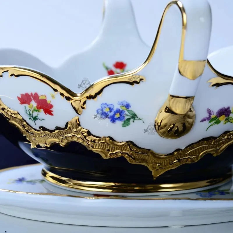 ALDO Home & Kitchen>Dinner Set>Tableware> Drinkware/ Royal Cort Luxury  Style Fine Porcelain 24 K Gold Plated Blue and White Coffee Tea sets