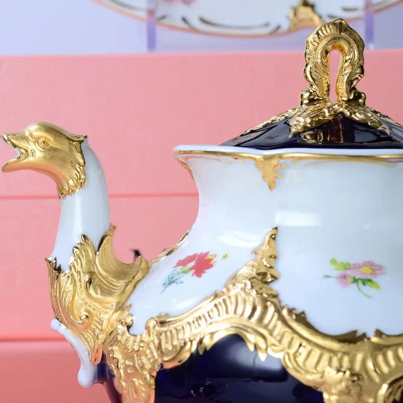 ALDO Home & Kitchen>Dinner Set>Tableware> Drinkware/ Royal Cort Luxury  Style Fine Porcelain 24 K Gold Plated Blue and White Coffee Tea sets