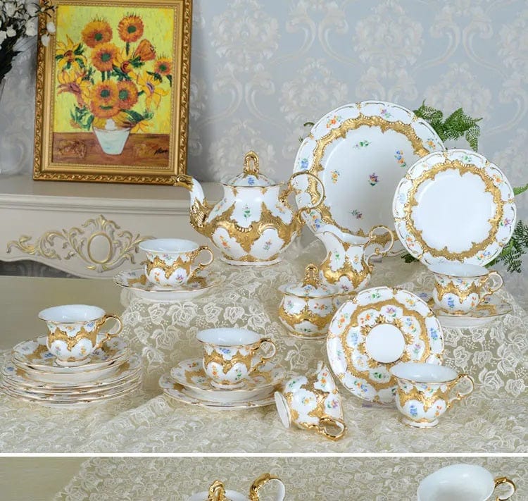ALDO Home & Kitchen>Dinner Set>Tableware / Drinkware Royal Cort Luxury  Style Fine Porcelain 24 K Gold Plated Gold and White Coffee Tea sets