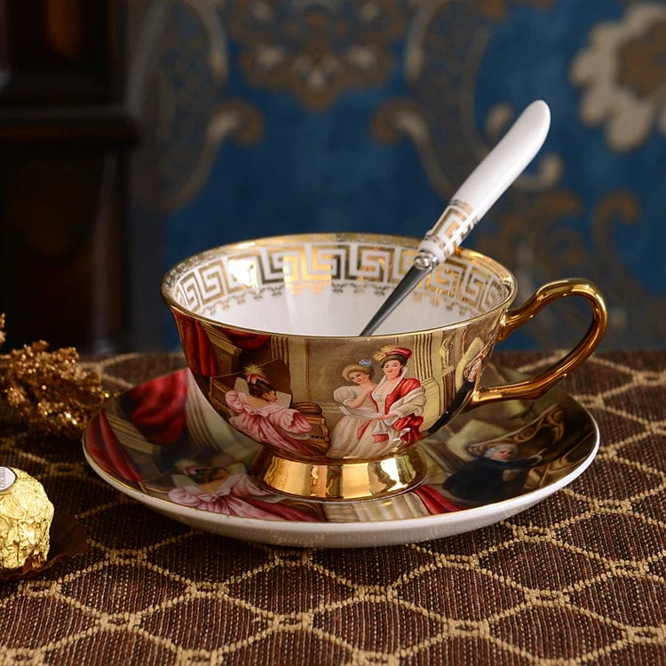 ALDO Home & Kitchen>Dinner Set Unique English Royal Style Coffee and Tea Set with Vintage Art Hand Made Fine Porcelain 24 Karat Gold Plated To Serve 2 Persons
