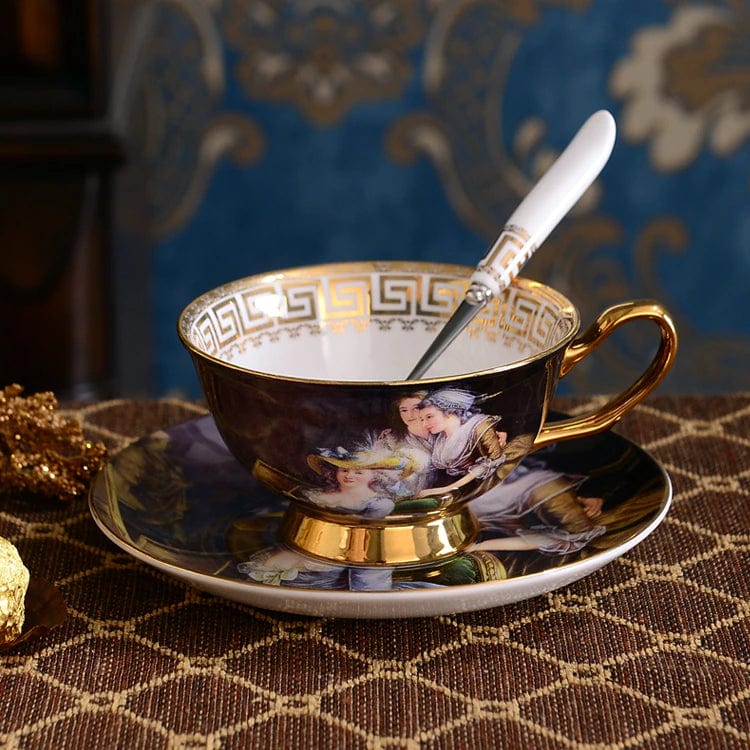 ALDO Home & Kitchen>Dinner Set Unique English Royal Style Coffee and Tea Set with Vintage Art Hand Made Fine Porcelain 24 Karat Gold Plated To Serve 2 Persons