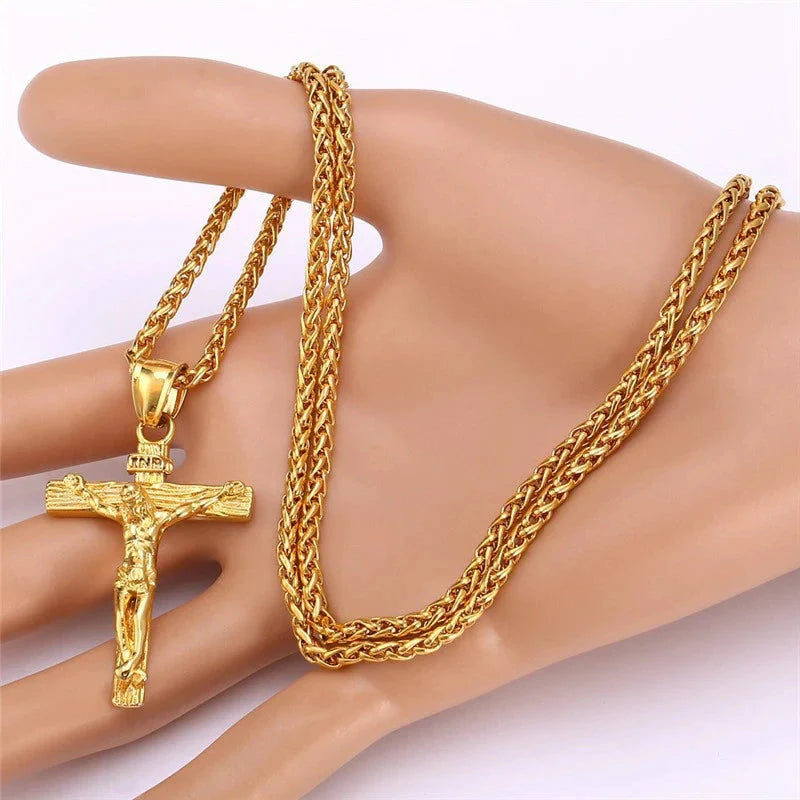 ALDO Jewelry Designer Christian Cross with Jesus Christ Prayers  Amulet Pendant Necklace