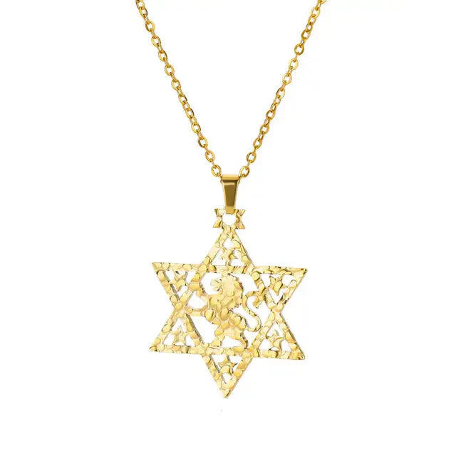 ALDO Jewelry Gold Plated Lion Star of David Amulet  Pendant Necklace  for Men and Women