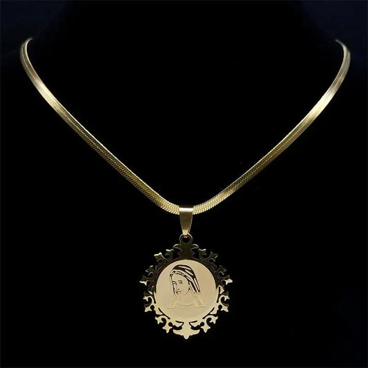 ALDO Jewelry Virgin Mary Prayer For Us Stainless Steel Amulet Medal Pendant Necklace for Men and Women