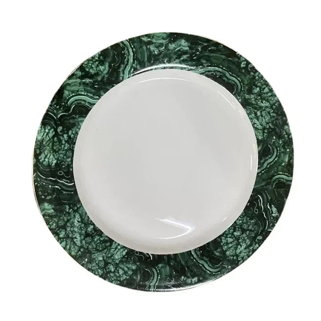 ALDO ‎> Kitchen & Dining > Tableware > Dinnerware 10 inch dinner plate Luxury Green Bone China Pocelain 24 carat Gold  Plated Coffee Tea Set