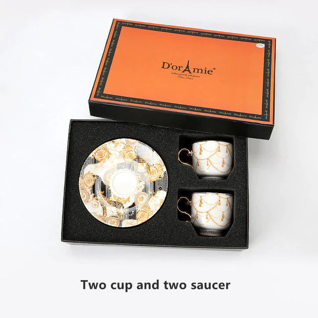 ALDO ‎> Kitchen & Dining > Tableware > Dinnerware Set for Two Gray and Brown / porcelain / new French Style Dior"Amie Cofee and Tea Luxury Porcelain 24 arat Gold Plated Set