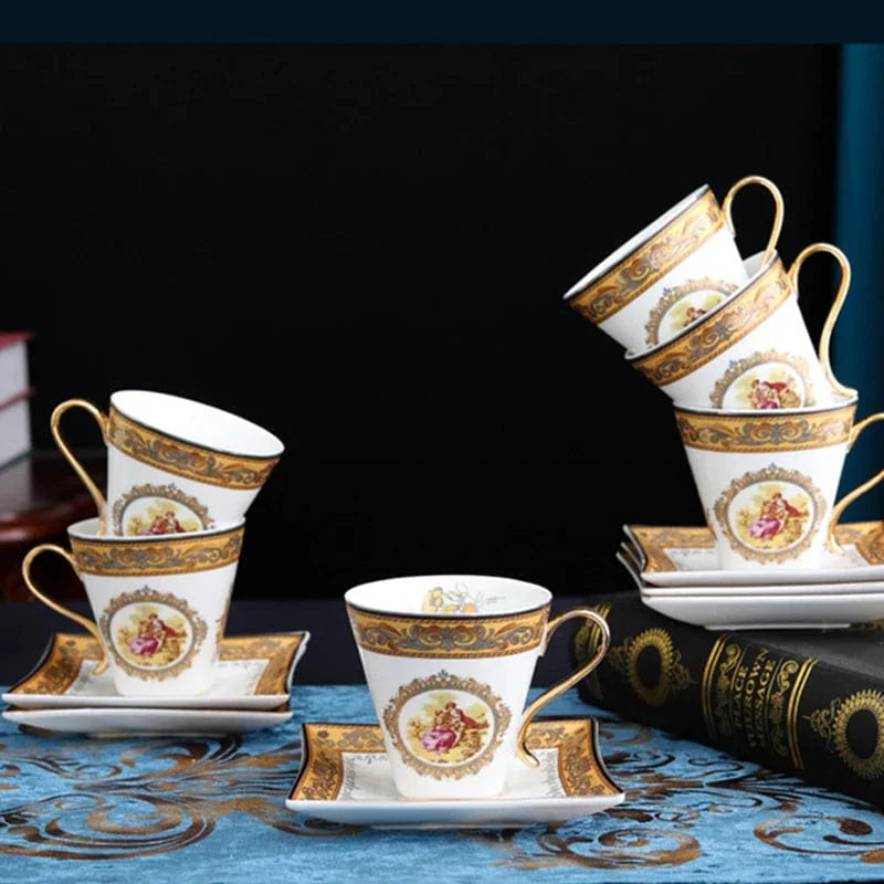 ALDO ‎> Kitchen & Dining > Tableware > Dinnerware Venitian Art Elegant Bone China Pocelain 24 carat Plated 15 Piece Coffee Tea Set